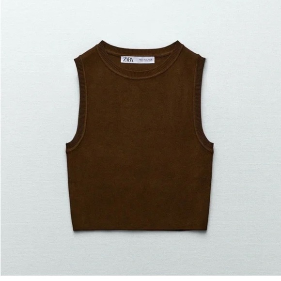 Zara knit crop top size medium chocolate brown sleeveless shirt - Picture 1 of 6
